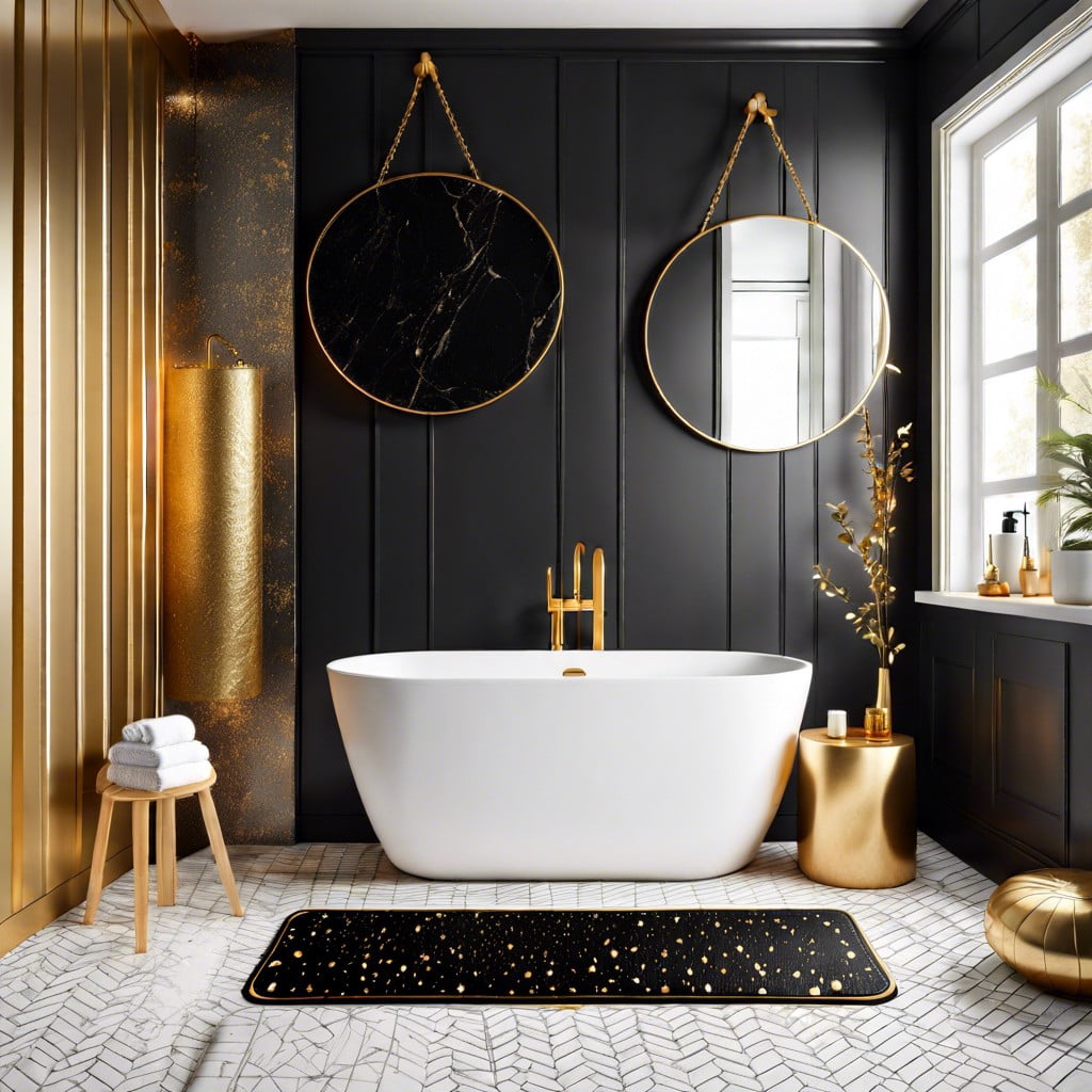 gold flecked black bath mats