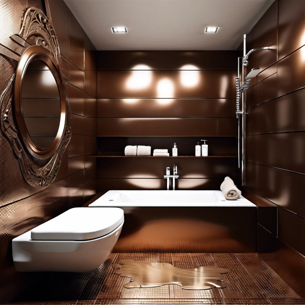 integrating brown with metallics in the bathroom