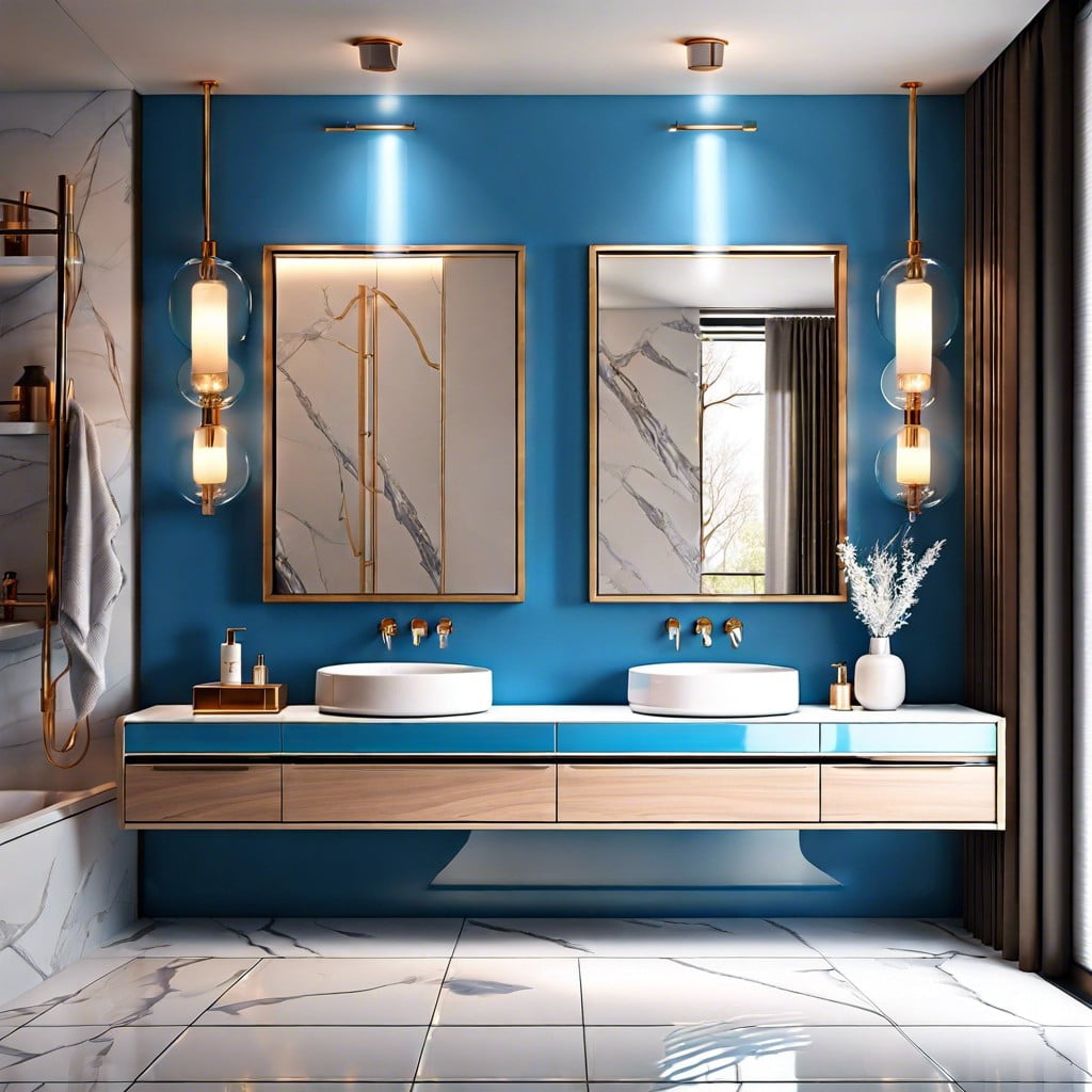 introduce a warm feel with an icy blue vanity