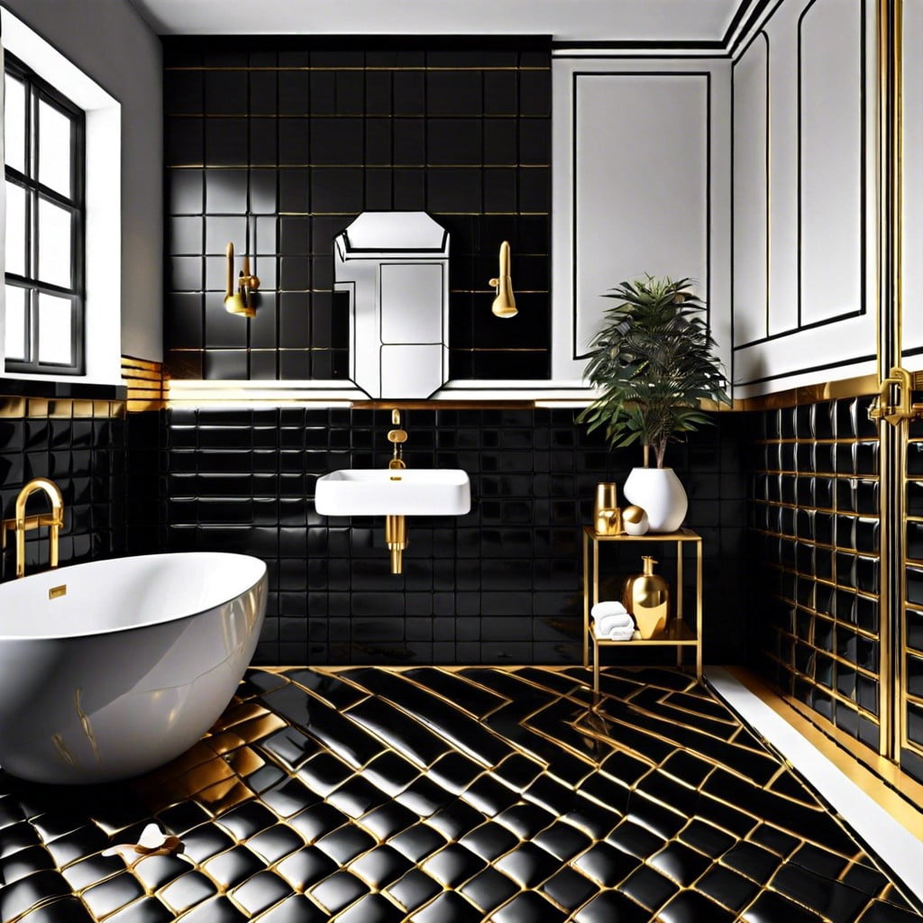 jet black tiles with gold grouting