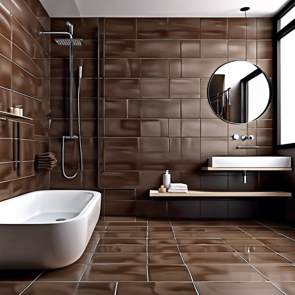 modern bathroom with brown tiles