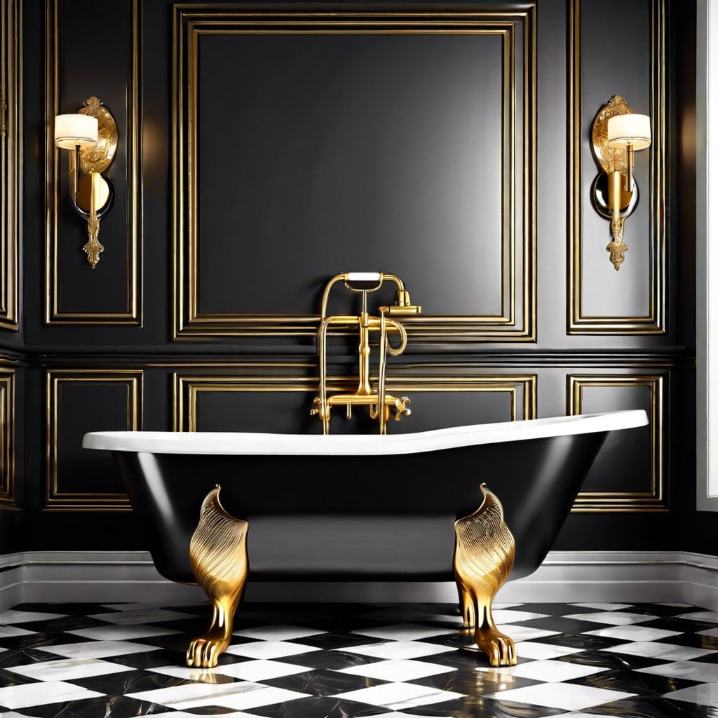 noir bathtub with gold claw feet