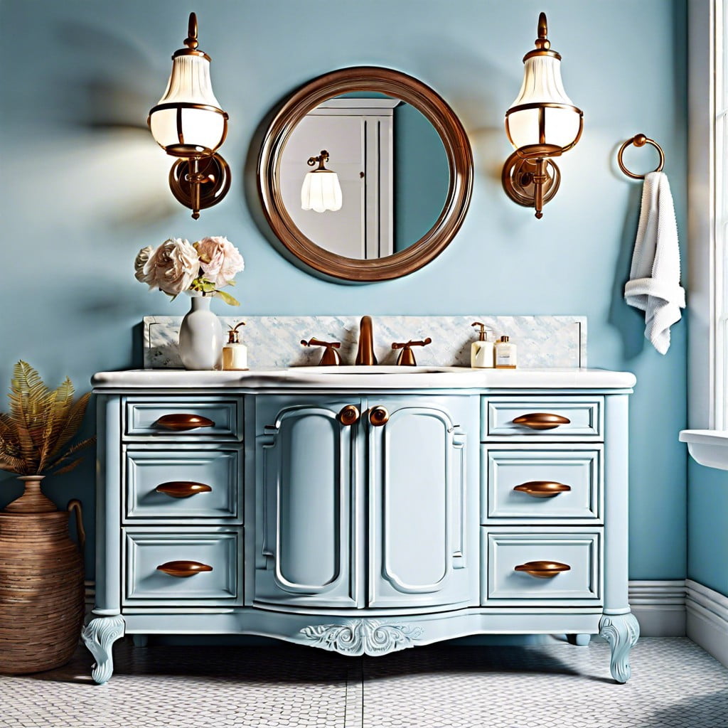 opt for a vintage look with a classic baby blue vanity