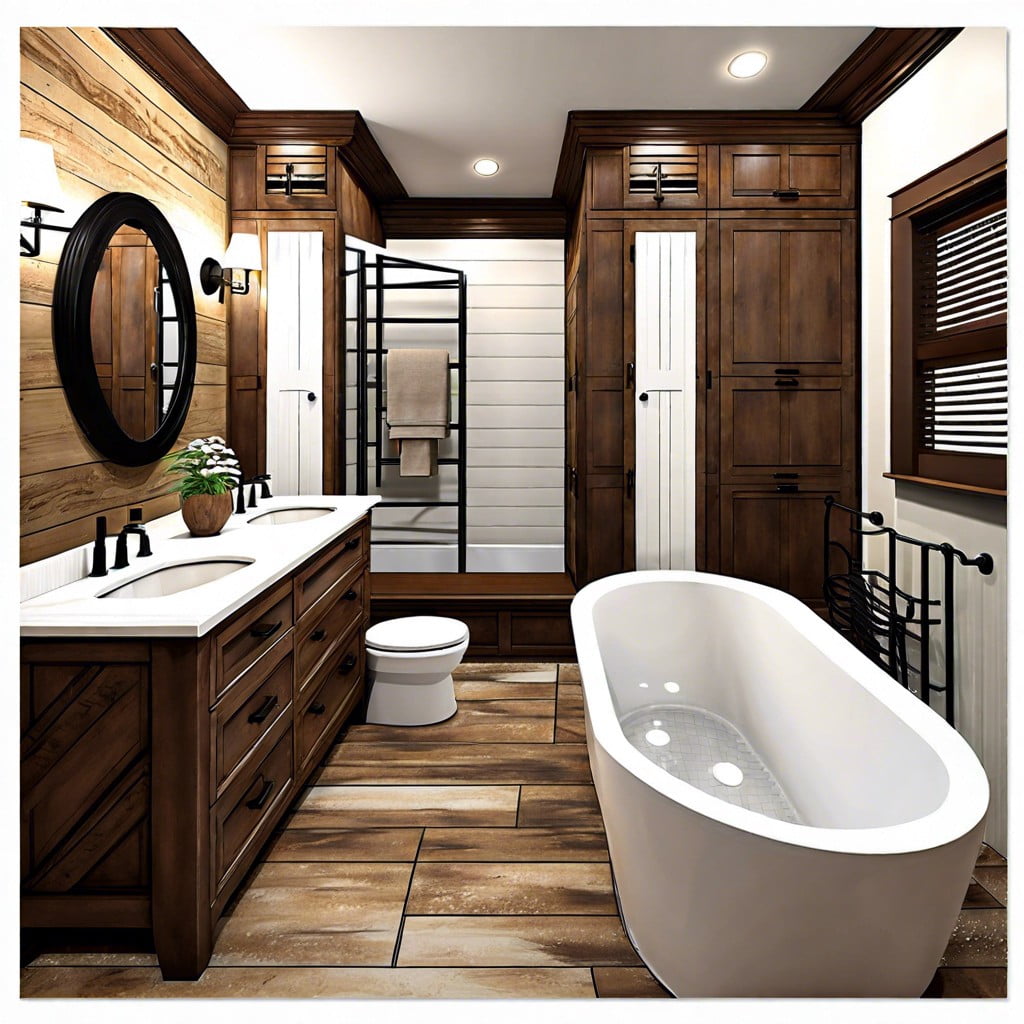 rustic brown and white theme bathroom