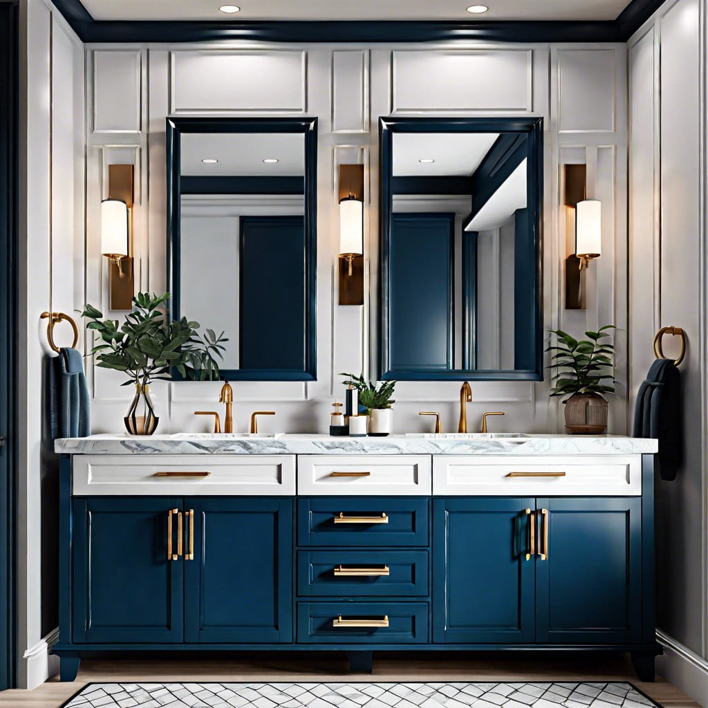 use a dual sink deep sea blue vanity to make a style statement