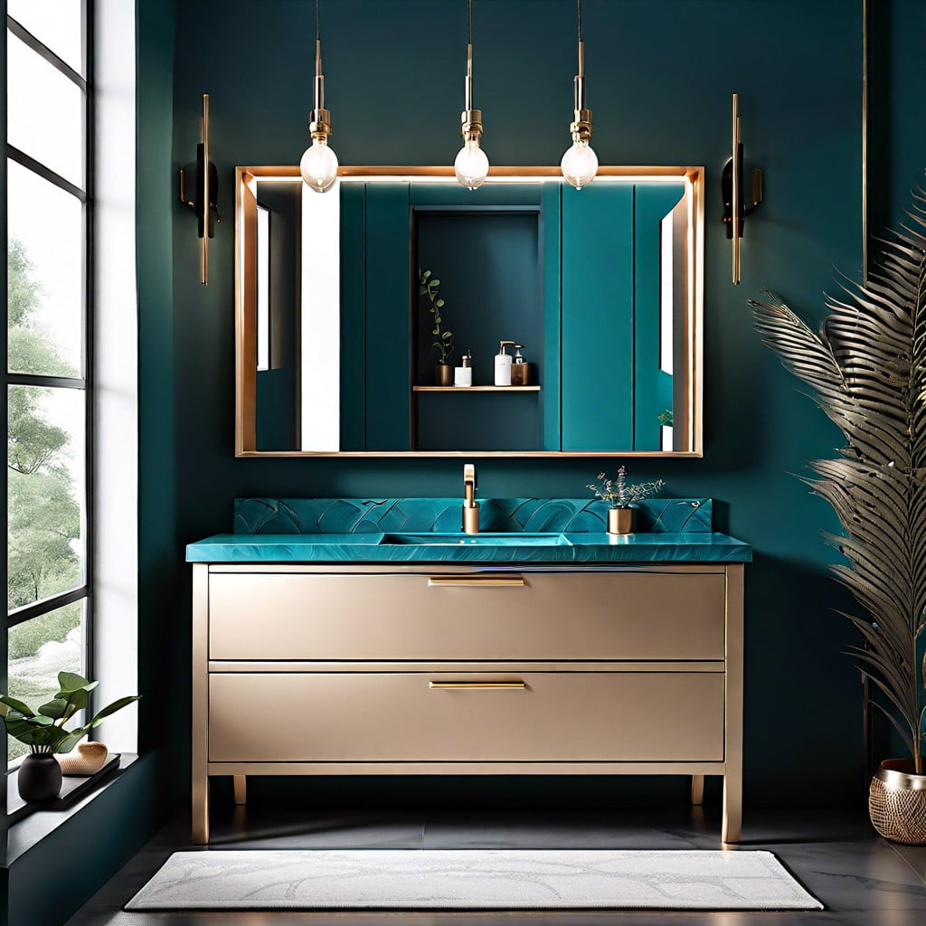 use a matte finish peacock blue vanity to add texture