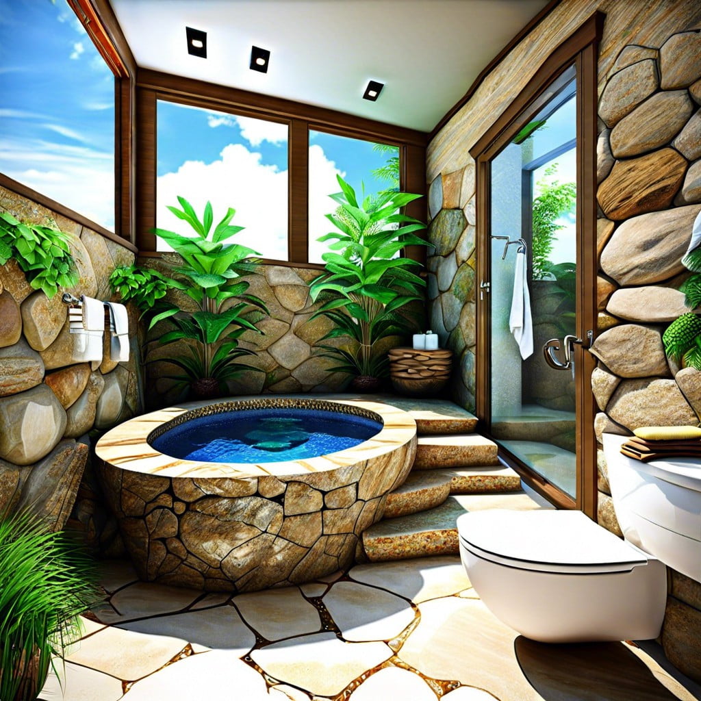 using natural stone in pool bathroom design