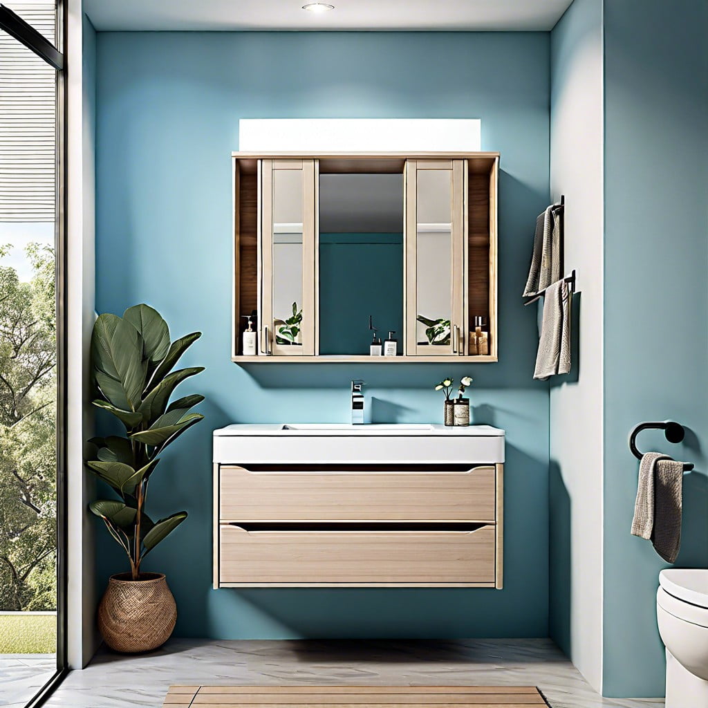 utilize a slimline sky blue vanity for small bathrooms