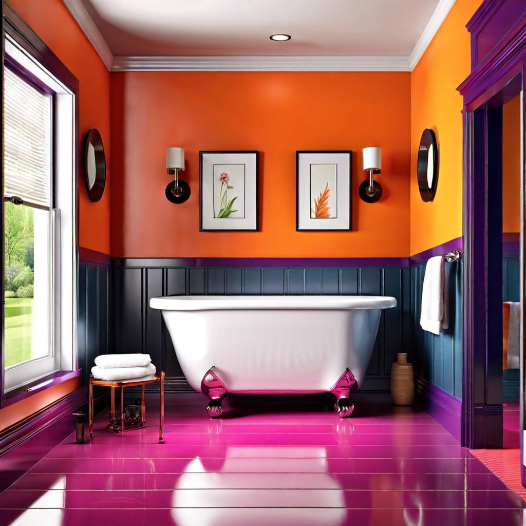 vibrant colored bathroom baseboards