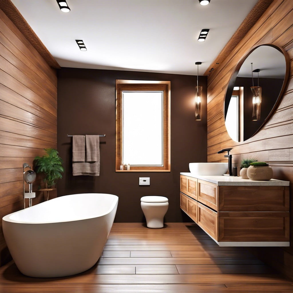 wooden features in a brown bathroom