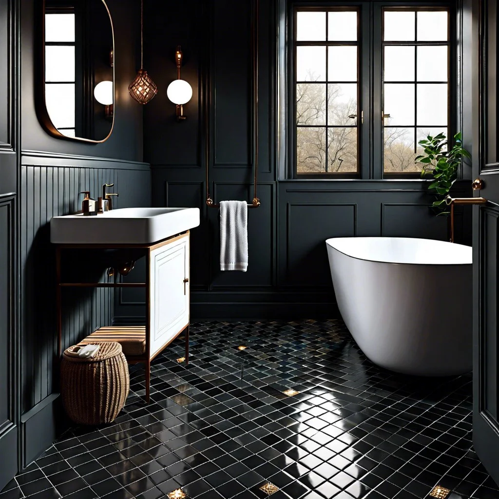 add a dark diamond tiled floor