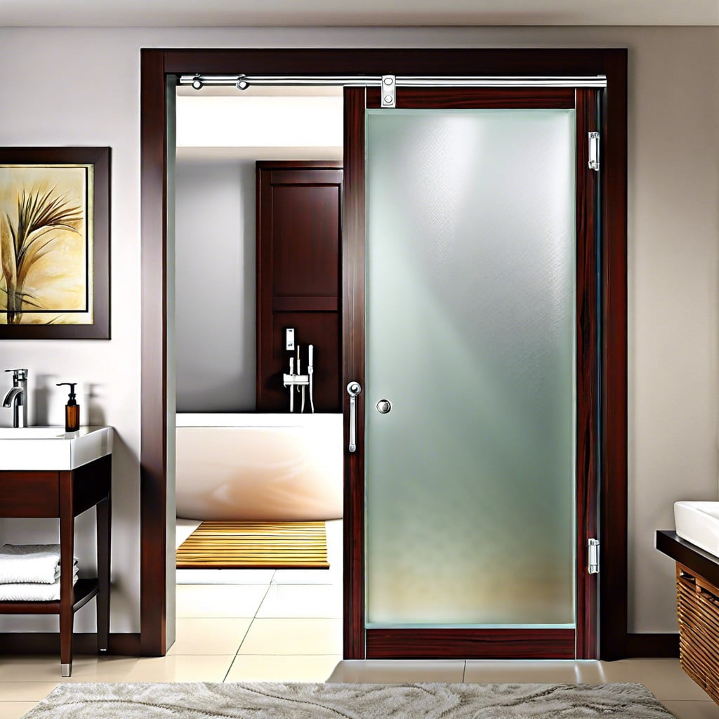 bathroom pocket doors with frosted glass for increased privacy