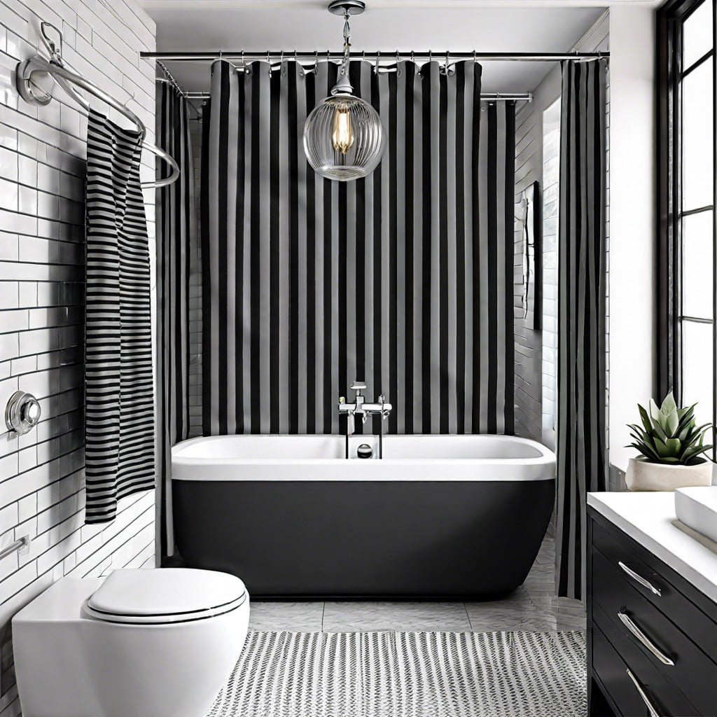 black and gray striped shower curtain