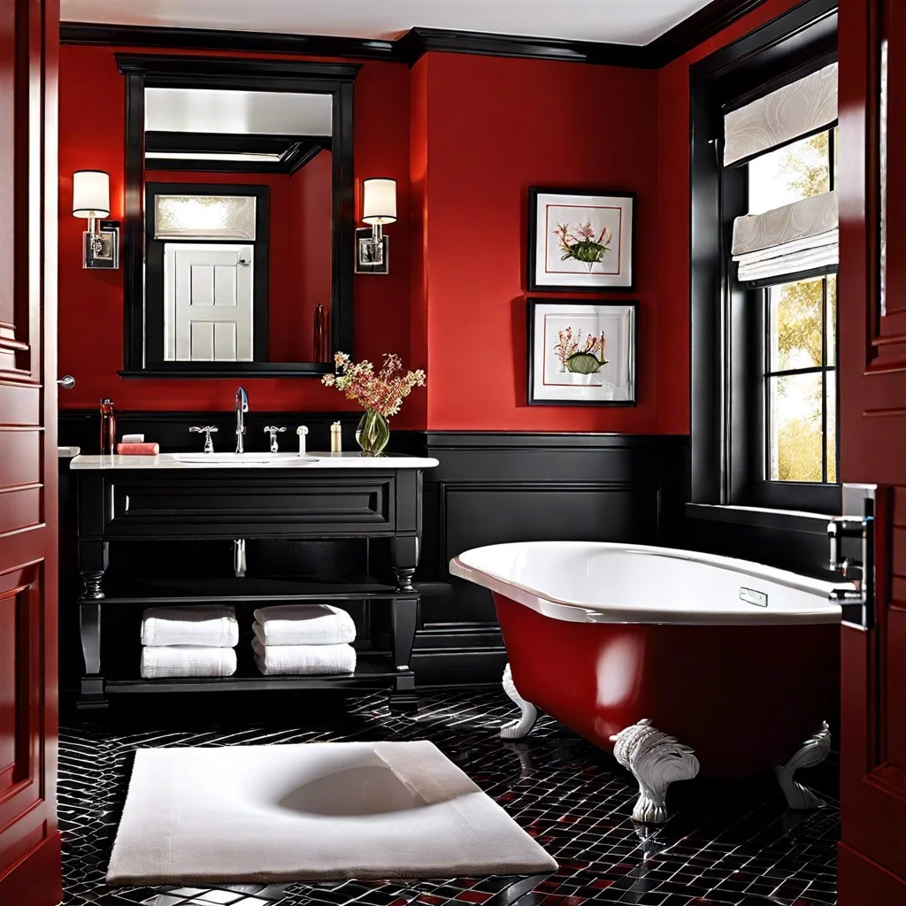 bold red bathroom trim for dramatic impact