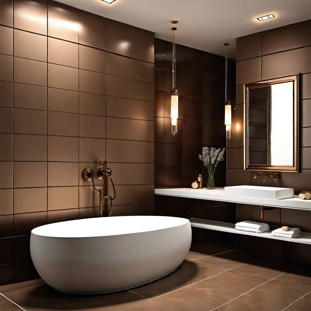 brown tile with bronze fixtures