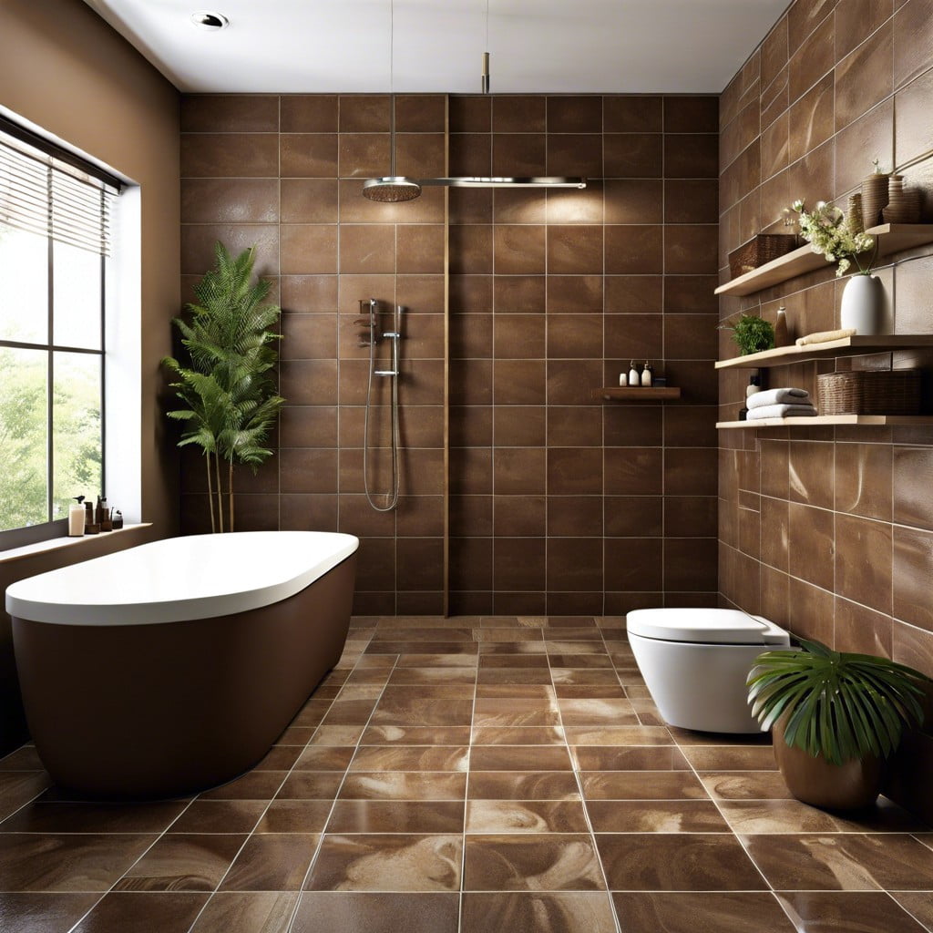 brown tiles with nature inspired accents
