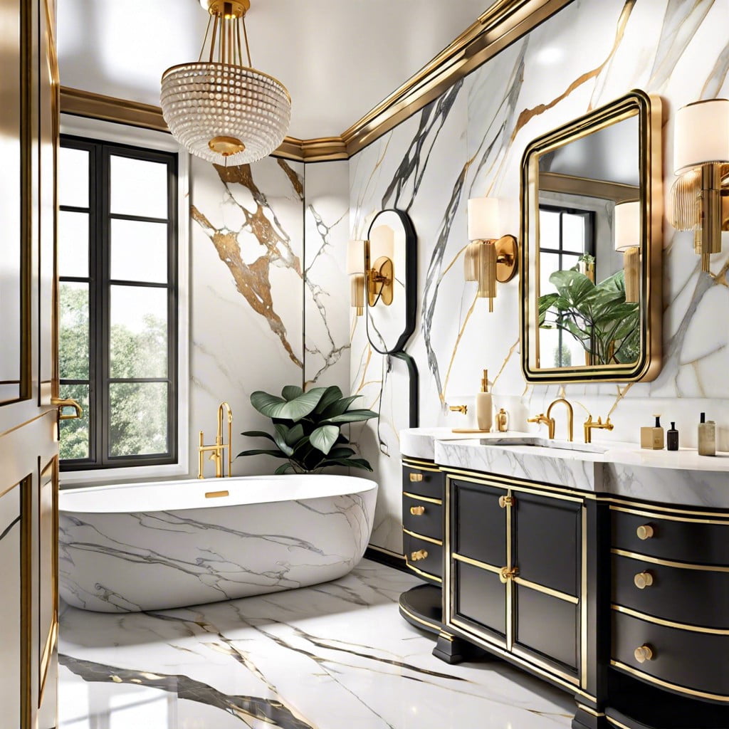 calacatta gold marble in a retro style bathroom