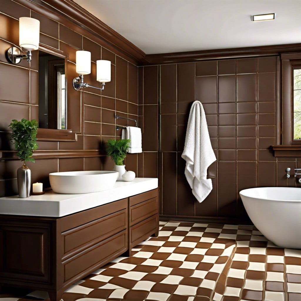 checkerboard style brown tiles