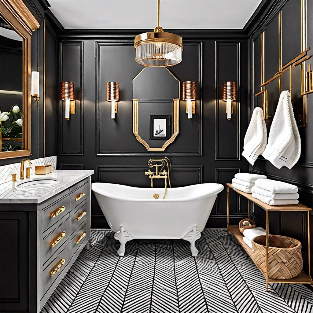 chic herringbone pattern trim in bathroom