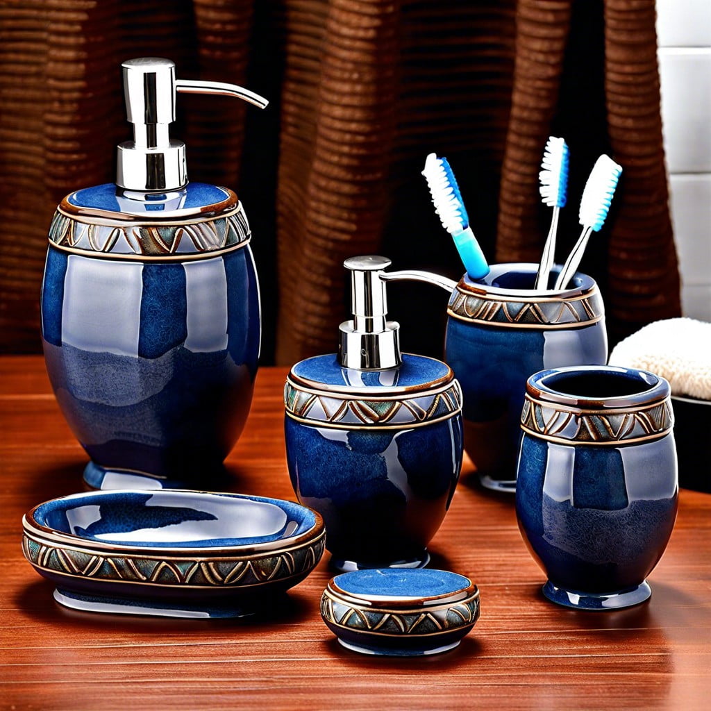 colonial blue stoneware bathroom set