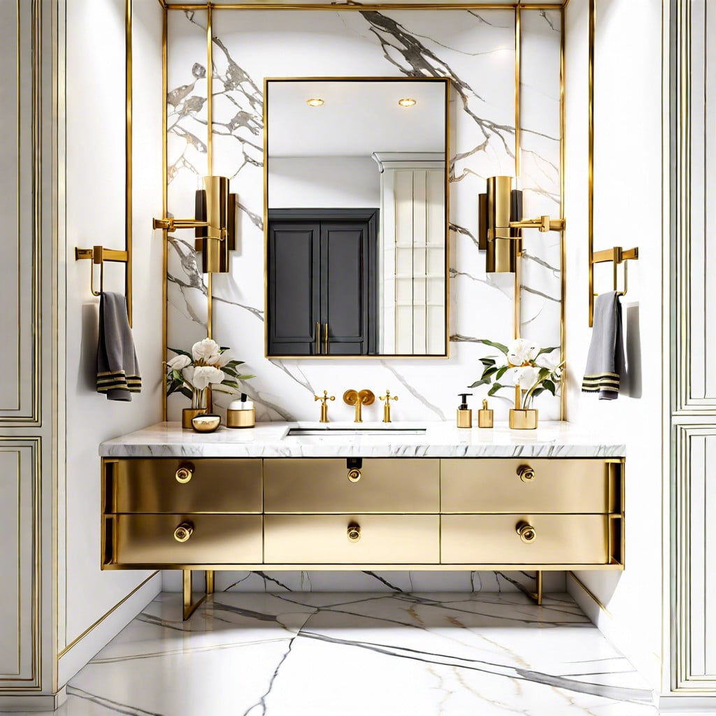 combination of calacatta gold with brass bathroom fixtures