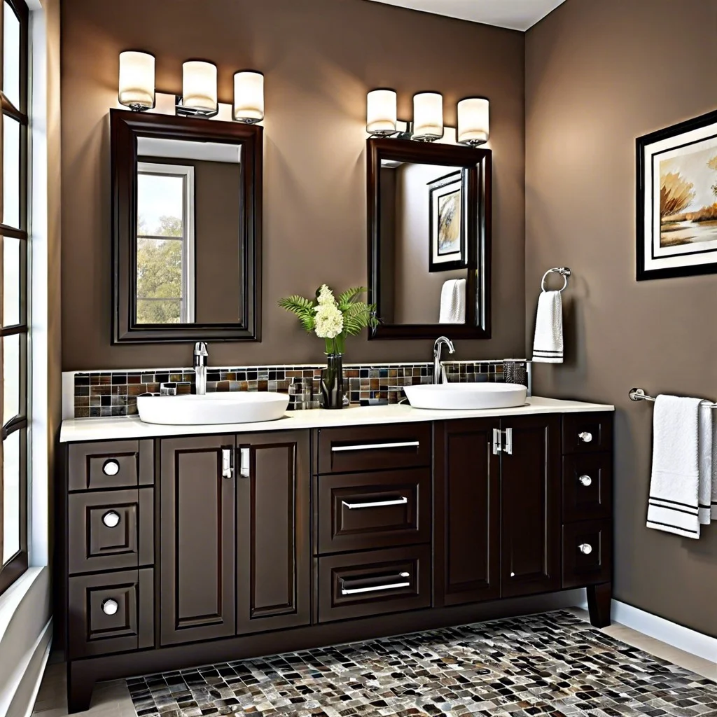dark brown vanity combined with glazed tiles