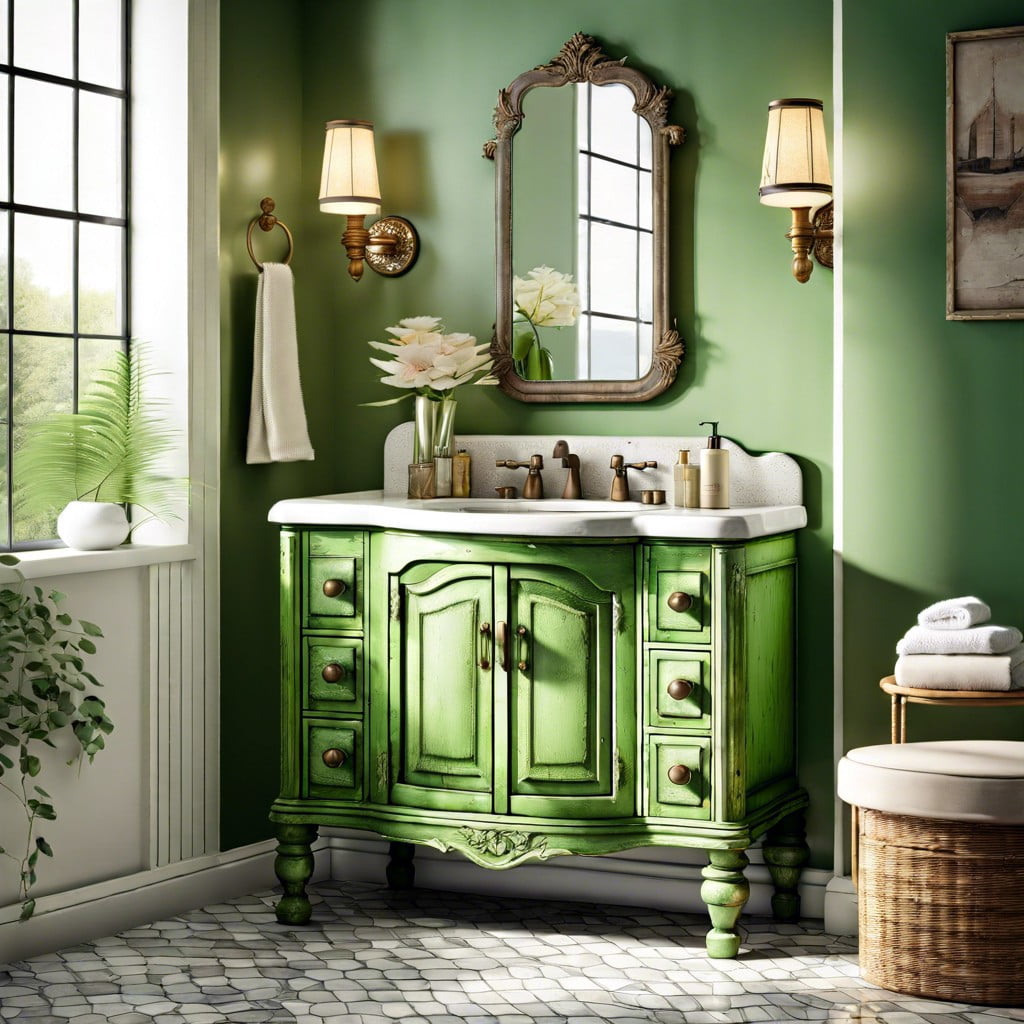 distressed green vanity for a vintage look