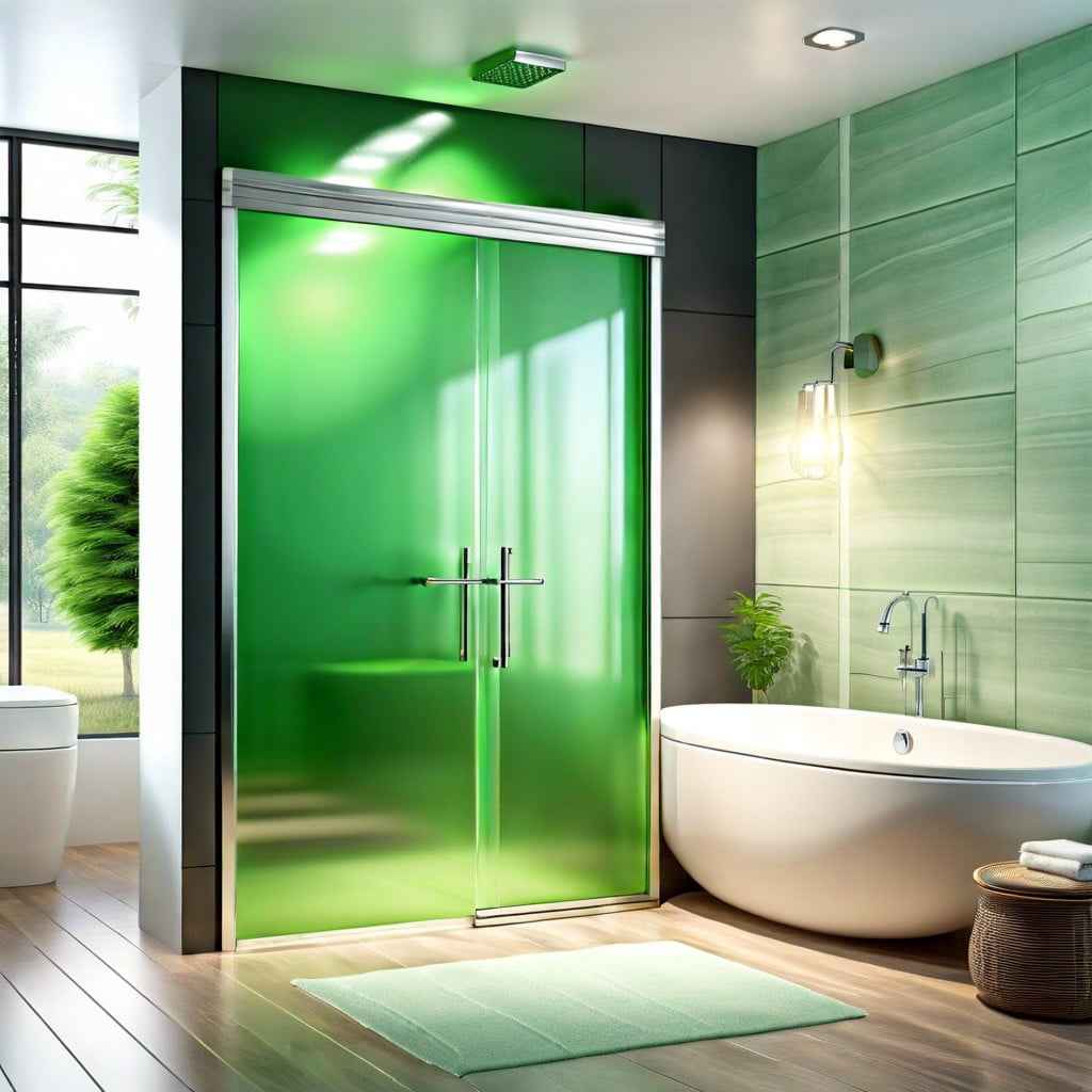frosted green glass bathroom door