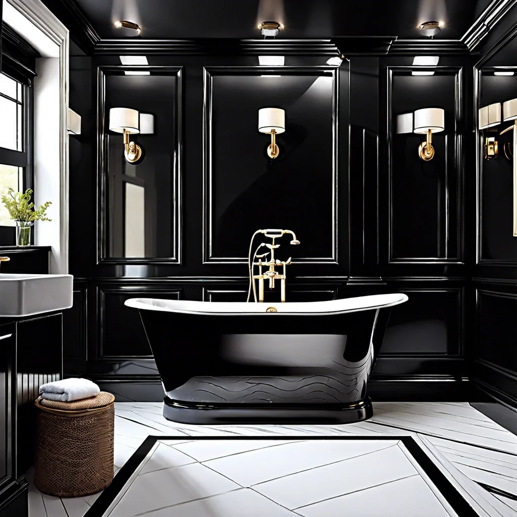 glossy black trim with matte walls in bathroom