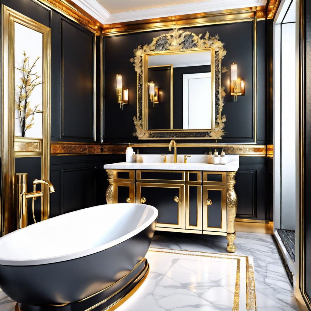 gold leaf bathroom trim for a luxurious touch
