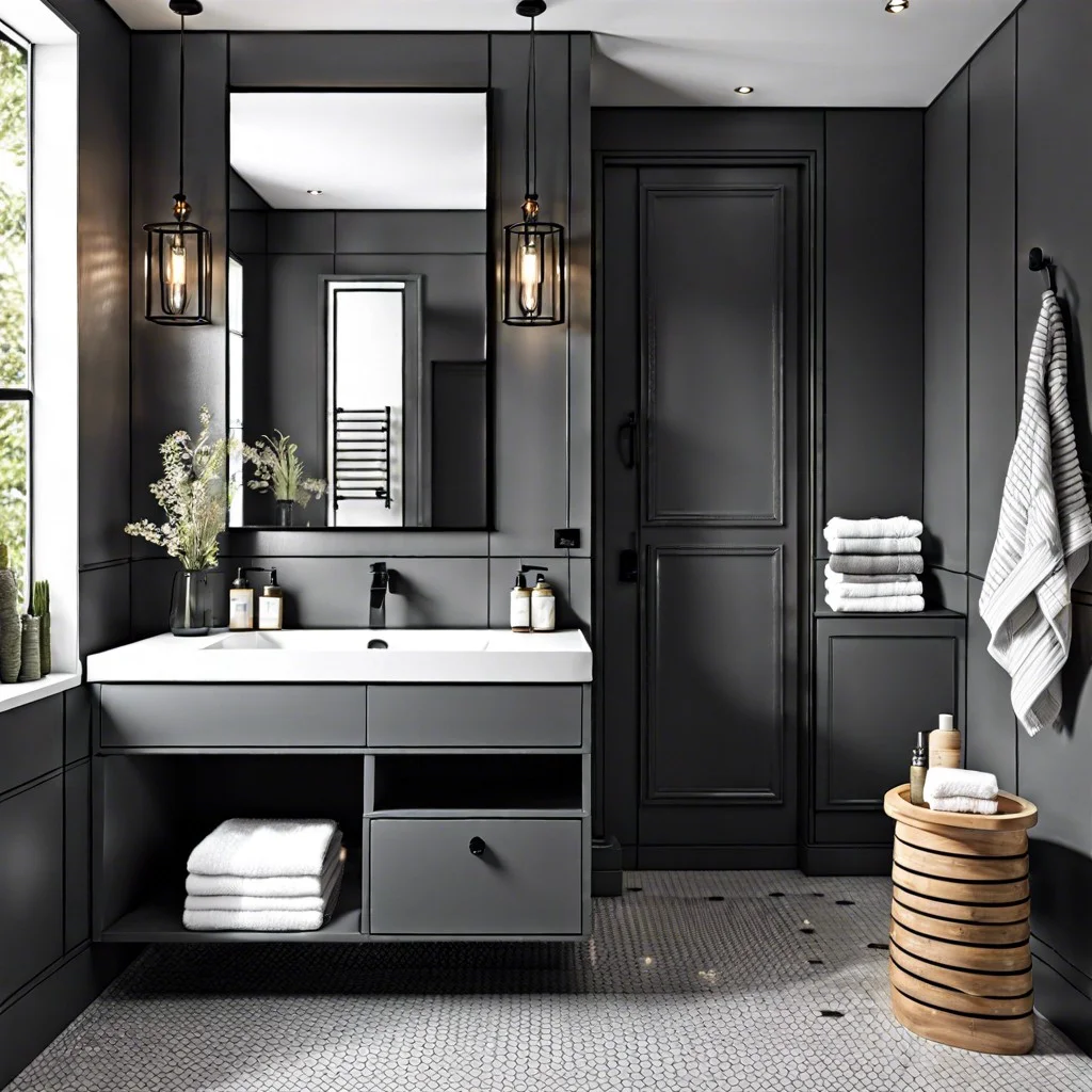 graphite color trim for a modern bathroom look