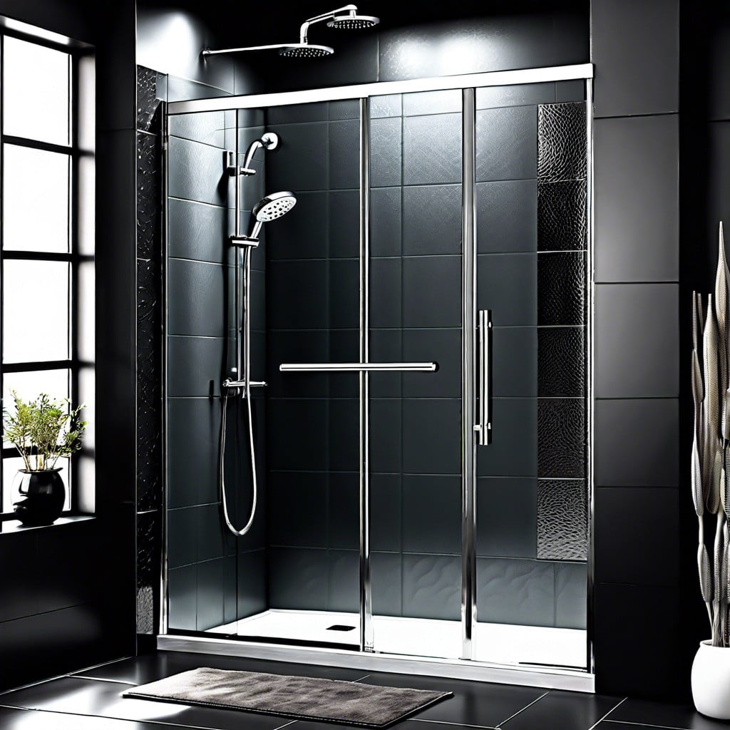gray textured glass shower doors