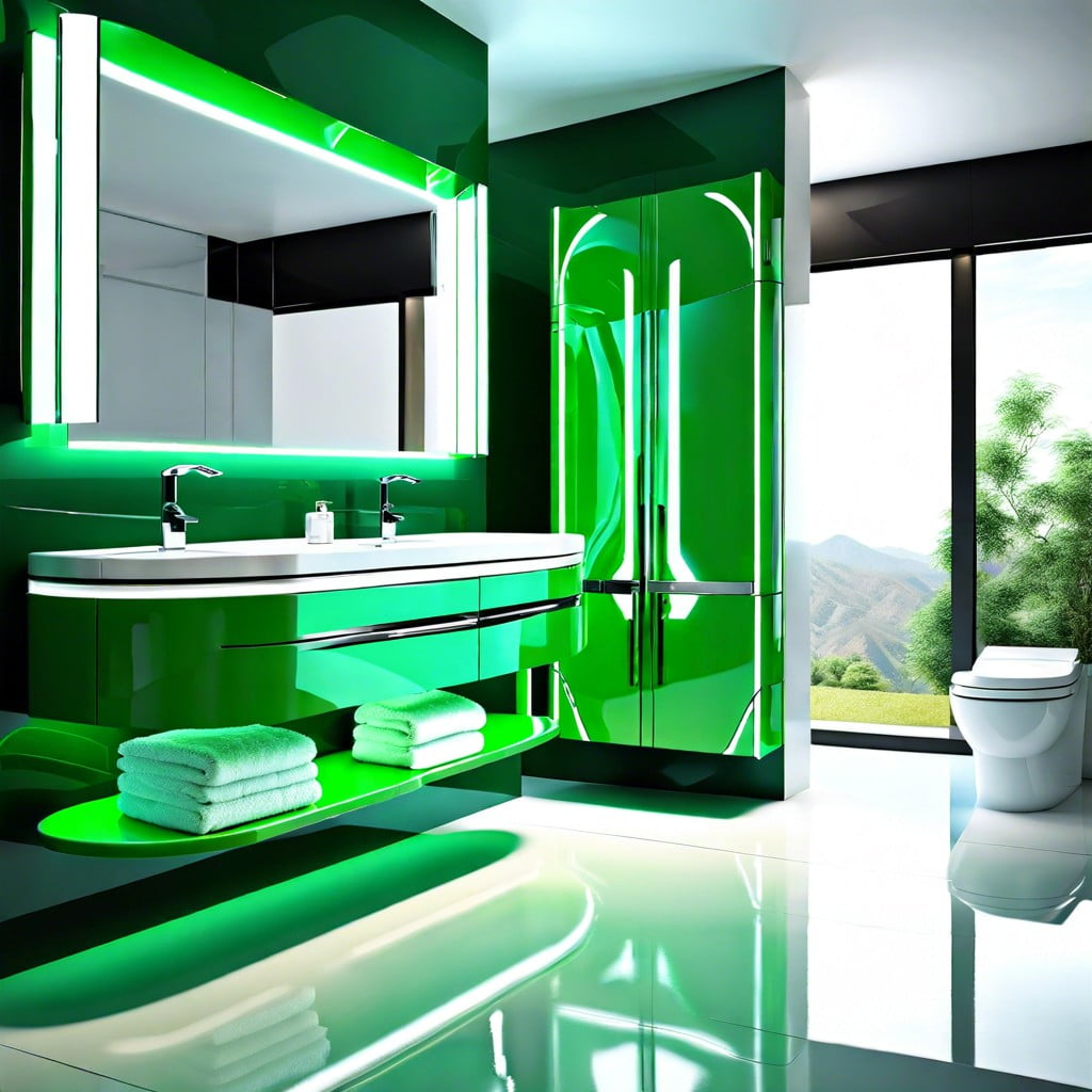 high gloss green vanity for a futuristic look