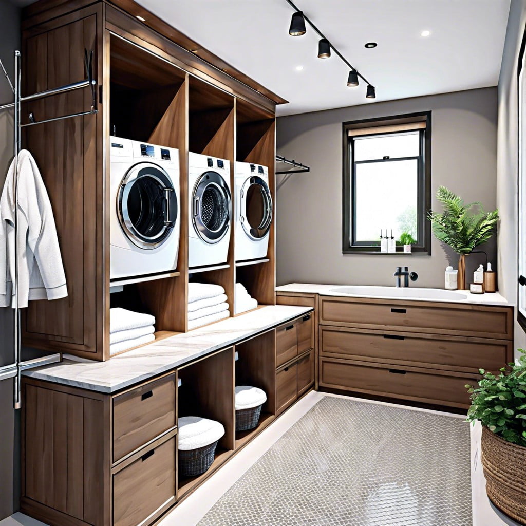 how to integrate laundry sorting system into a bathroom