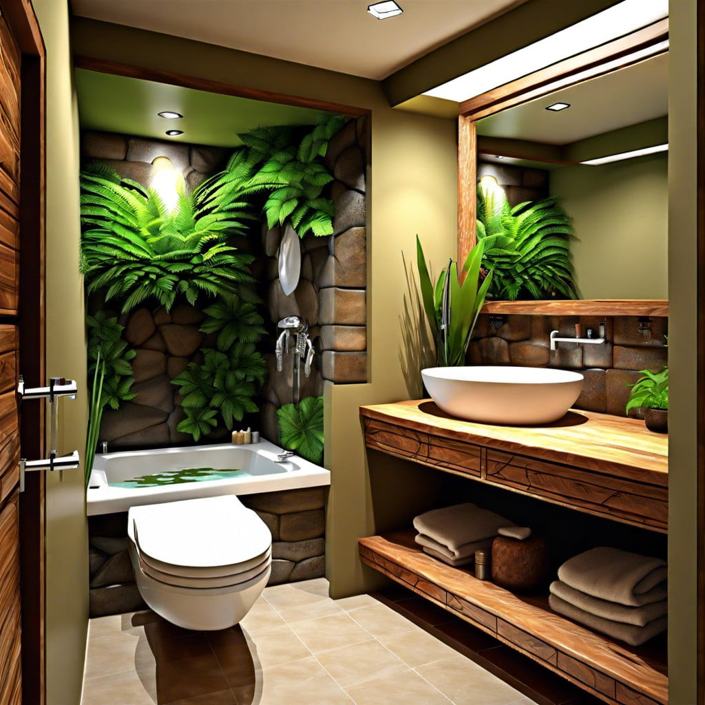 incorporate eco friendly fixtures and decorations for a green bathroom