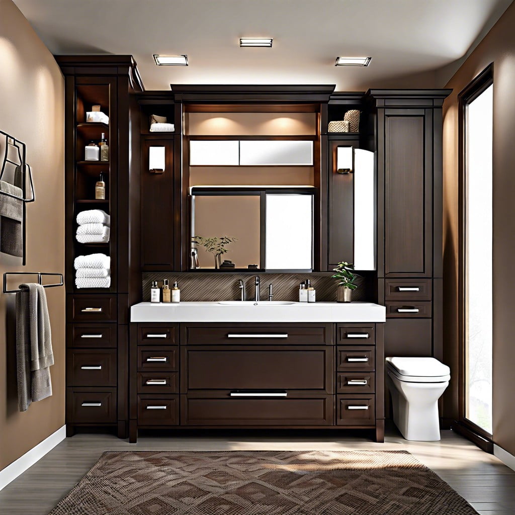 innovative storage solutions using dark brown vanity