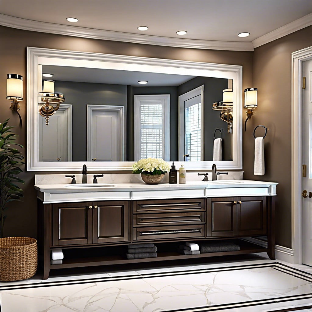 integrating crown molding with bathroom mirrors