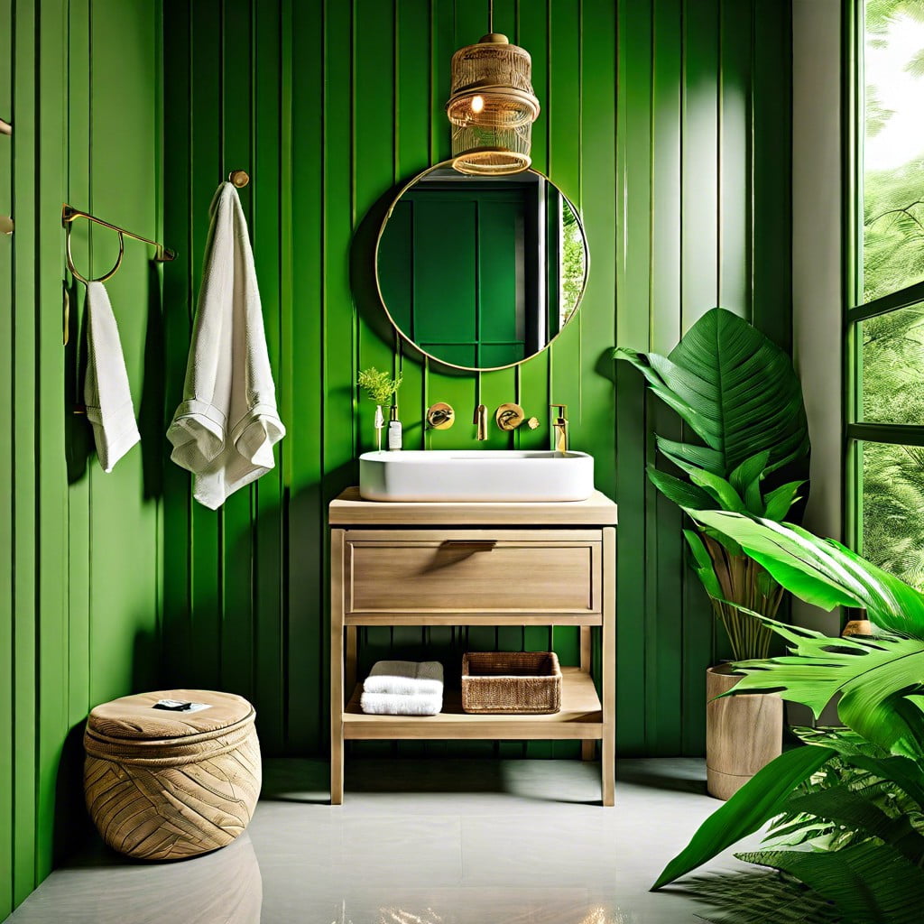 jungle inspired green vanity bathroom