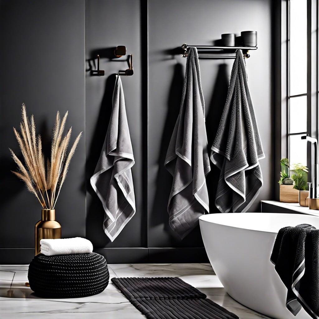layered gray and black towels