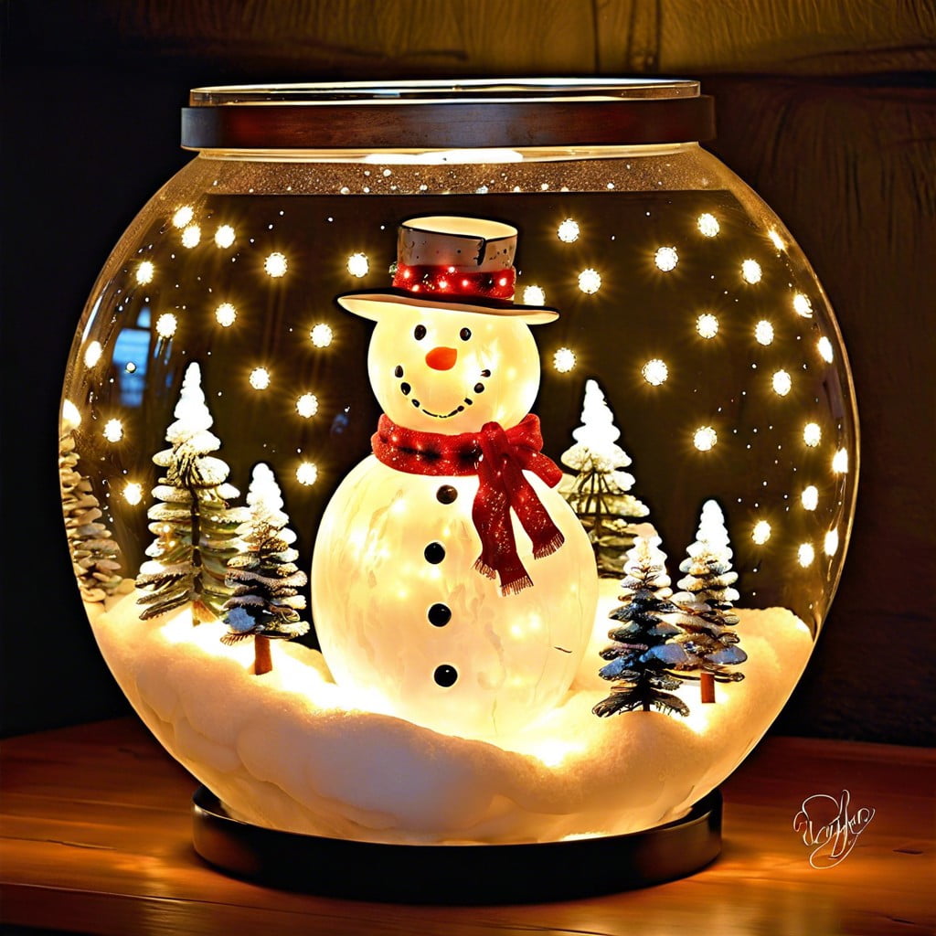 make your homemade fish bowl snowman light up