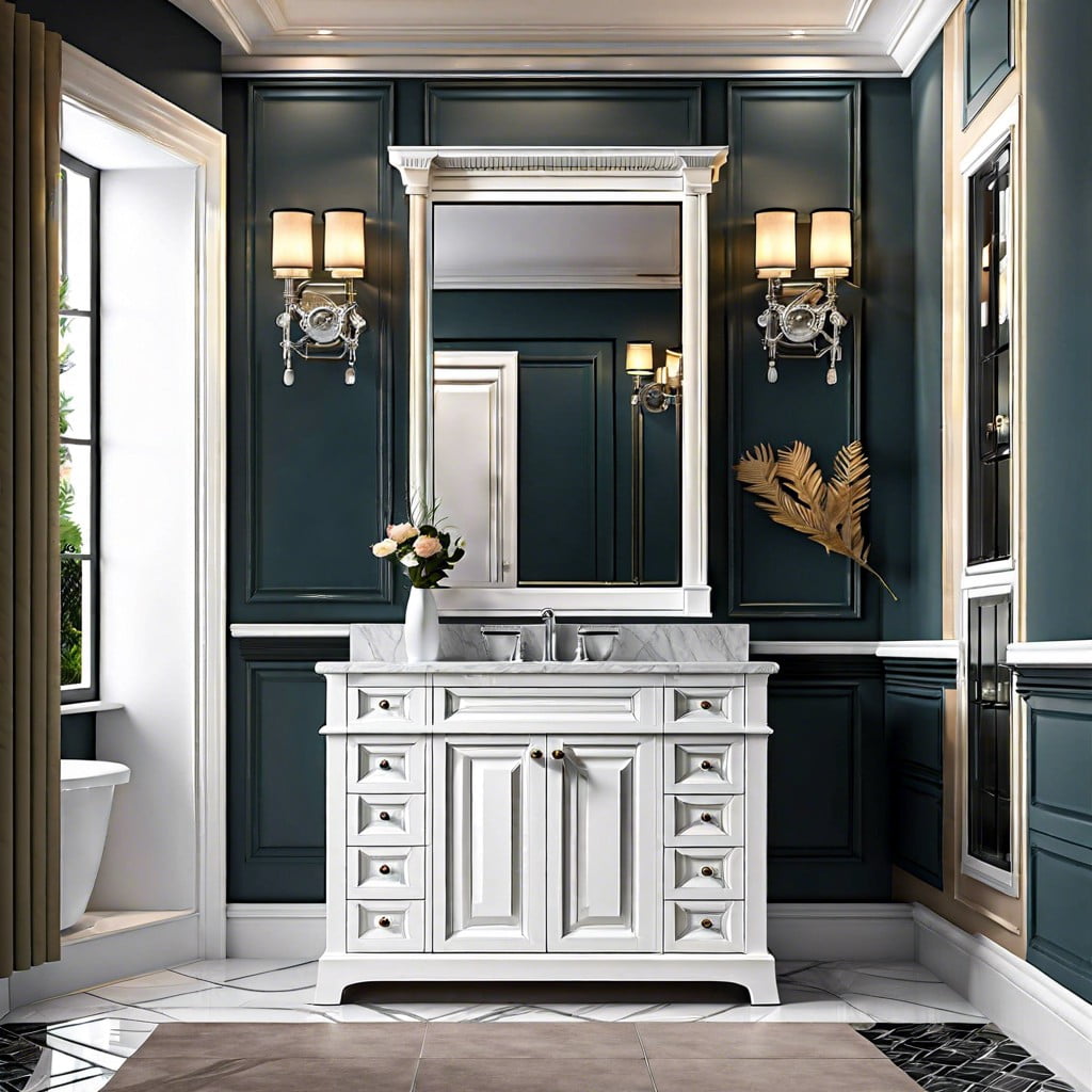 matching crown molding to vanity units in a bathroom