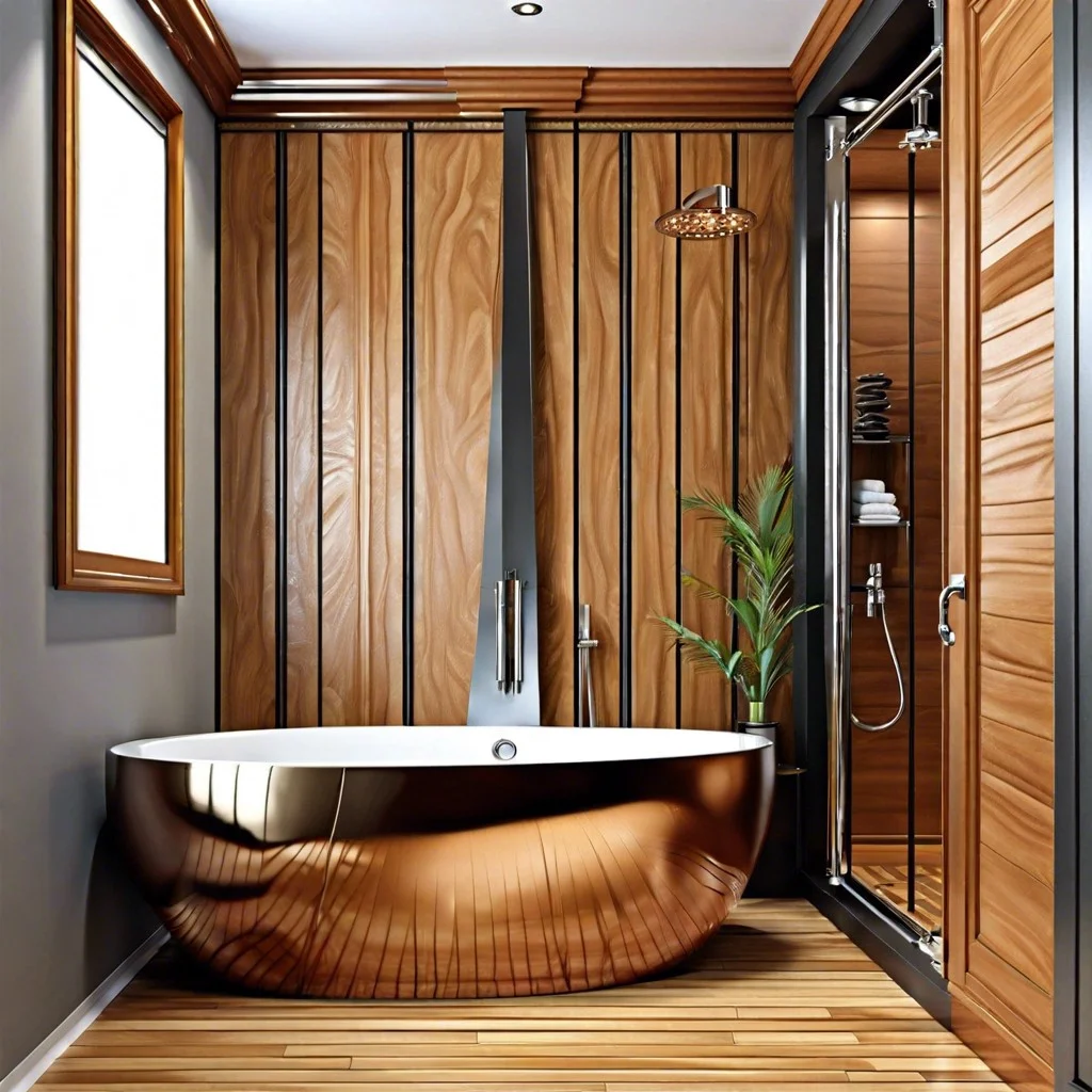 mixing metallic and wood trim in bathroom