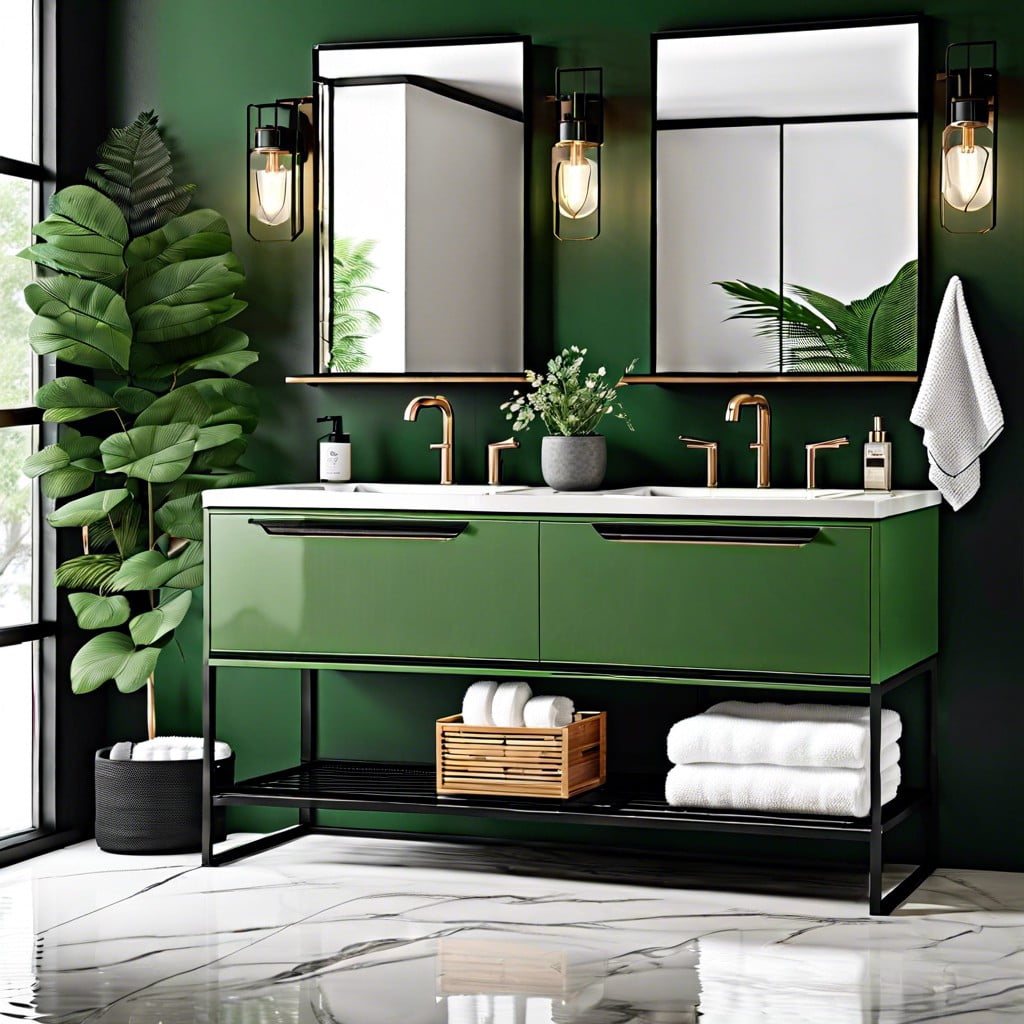 modern green vanity with black accents