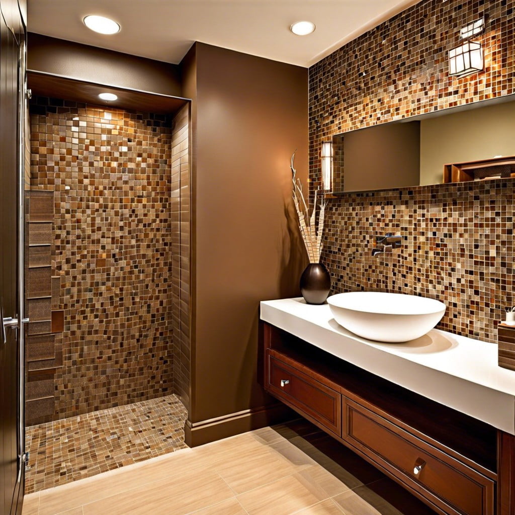 mosaic brown tile feature wall