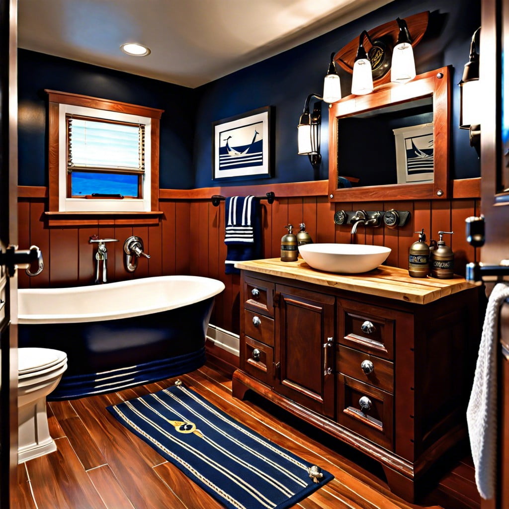 navy or nautical themed bathroom design