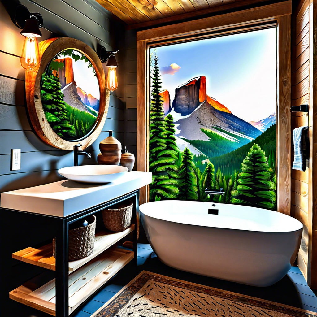outdoor themed man cave bathroom with nature elements