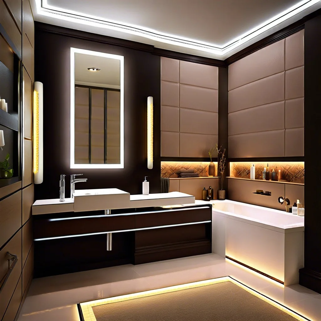placing led lights behind crown molding in a bathroom