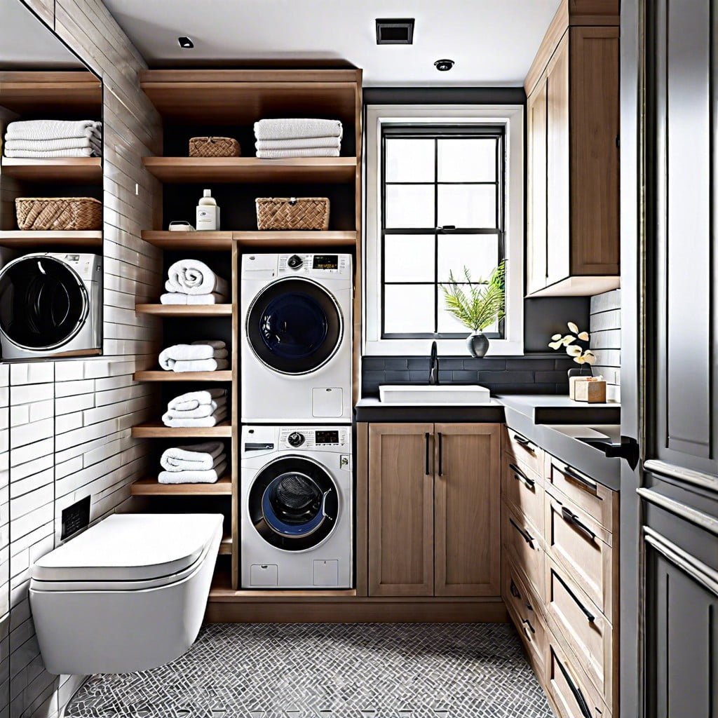 small bathroom and laundry combo making the best of tiny spaces