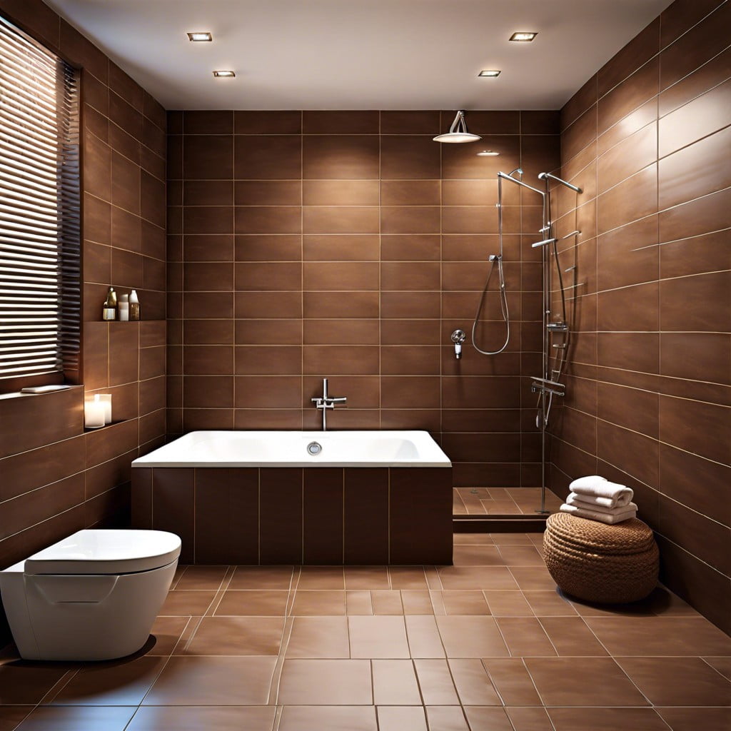 spa like bathroom with brown tiles