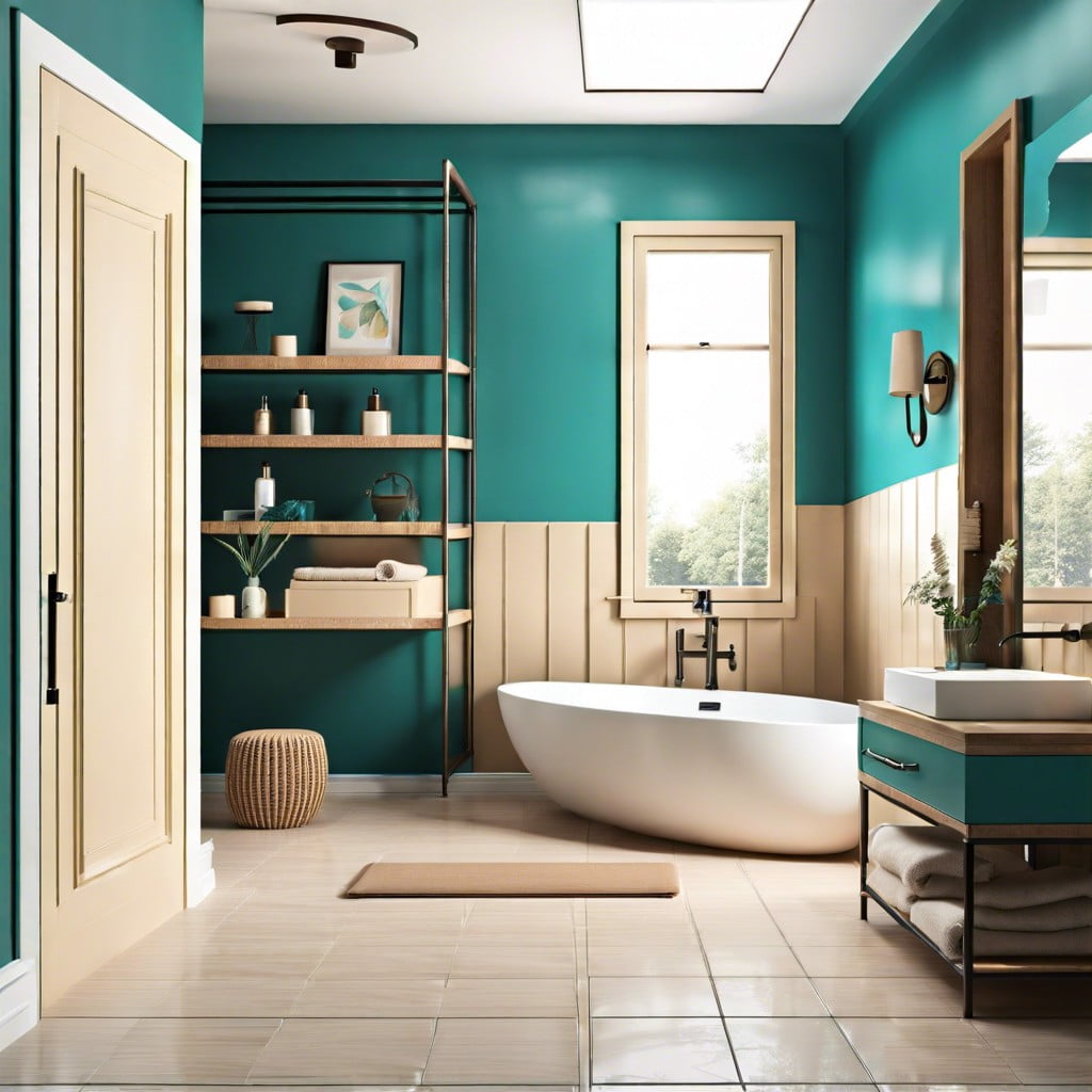 teal and beige balance